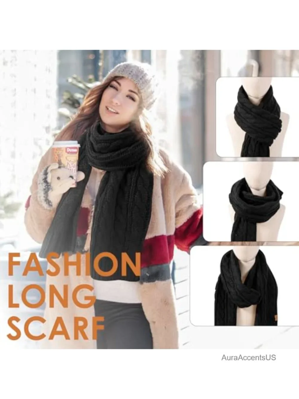 Chunky Knit Scarf Women Cashmere Acrylic Blend Winter Wrap
